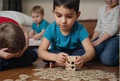 ABA therapy session helping a child with autism communicate